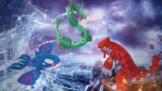 Best Android games: Pokémon GO. Image shows Groudon, Rayquaza, and Kyogre.