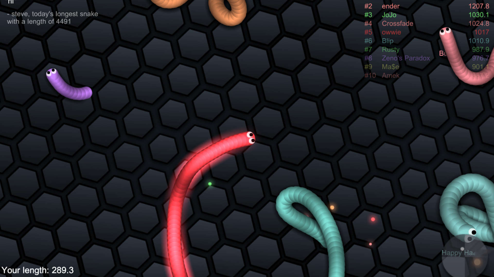 Best browser games: Slither.io. Image shows noodly little creatures slithering around.