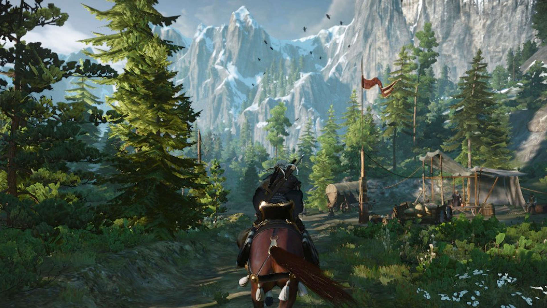 Best Switch RPGs - a man rides a brown horse through a forest