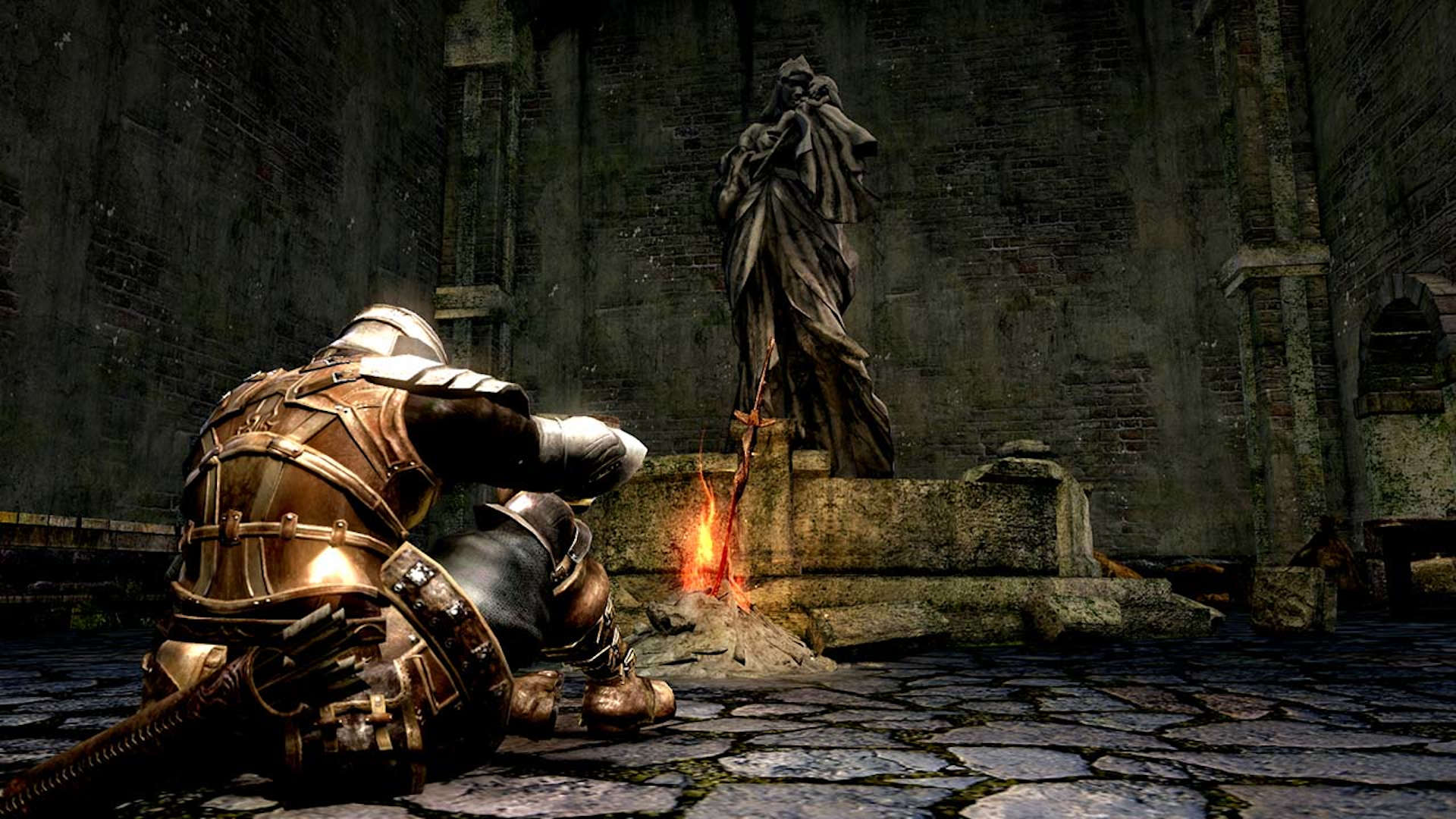 Best Switch RPGs - a man in armor sits in front of a statue and fire
