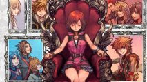 Kairi sitting, asleep on a throne. Several paintings behind her show other characters from Kingdom Hearts.