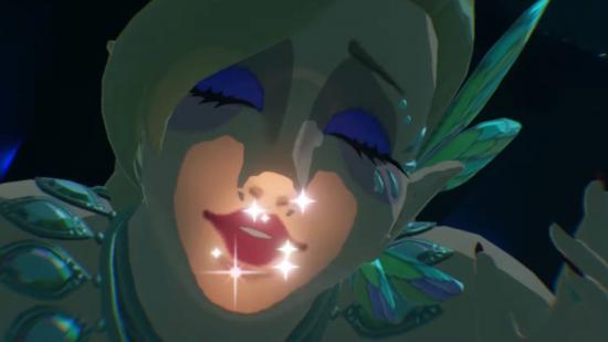 One of the Great Fairies in Age of Calamity, she's puckering for a kiss and is getting rather too close for our comfort.