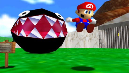 Mario being chased by a Chomp Chain