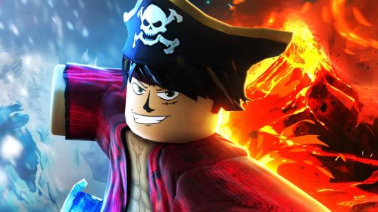 A pirate about to punch someone surrounded by flames on his right and ice on his left