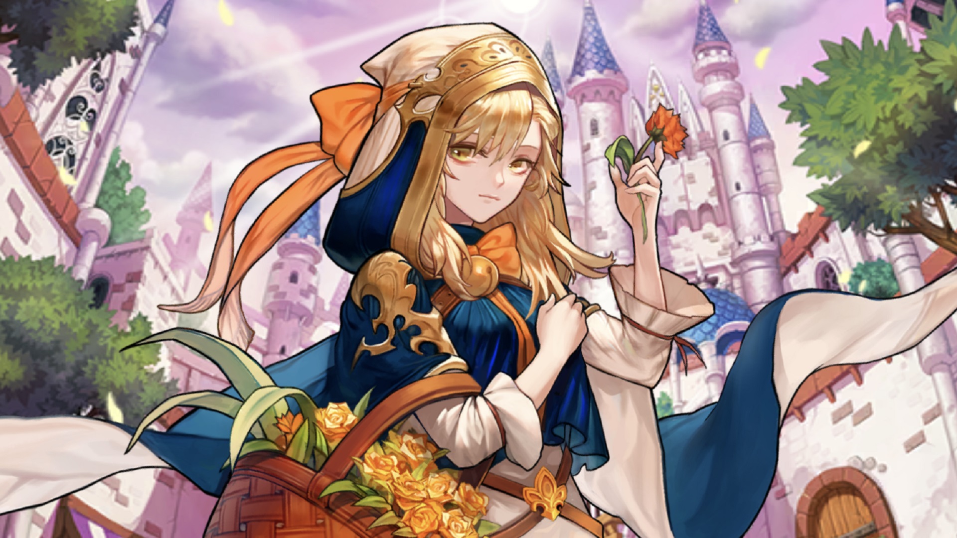 Guardian Tales tier list - a blonde girl in a hood holding an orange flower