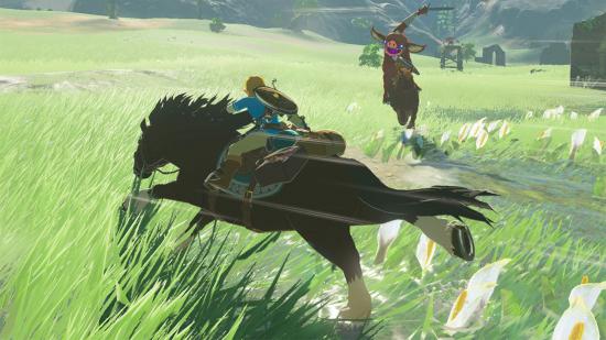 Link riding a horse in The Legend of Zelda: Breath of the Wild