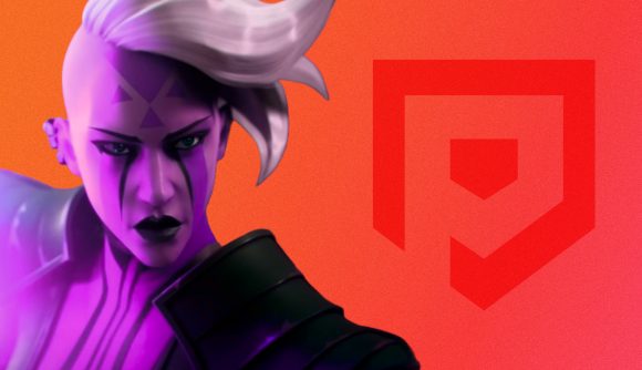 Star Wars Hunters character Rieve lit in purple light in front of Pocket Tactics logo