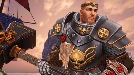 A Warrior Priest poses with a hammer in Warhammer: Odyssey
