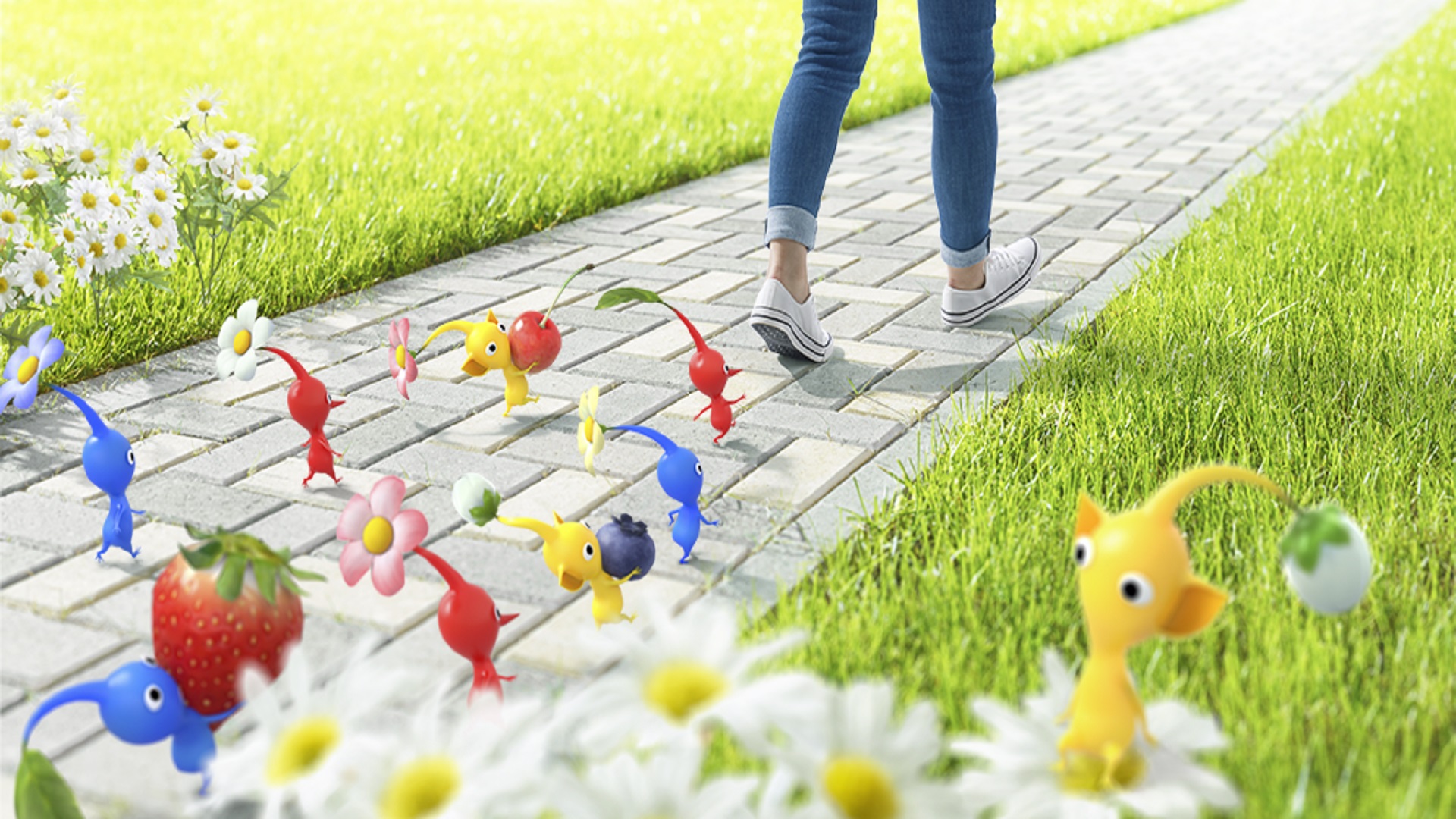 Games like Pokémon Go - Pikmin carrying fruit and walking down a path