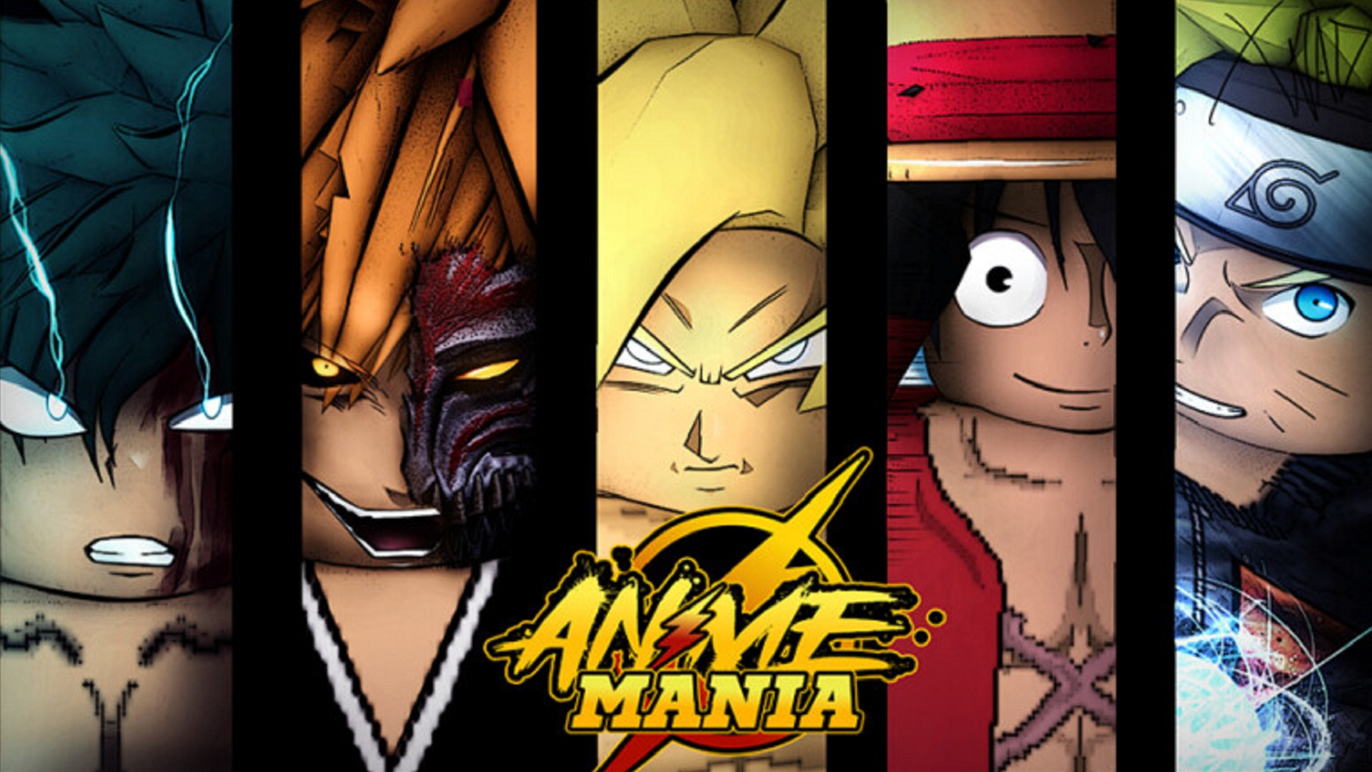 Five Anime Mania heroes looking toward the camera