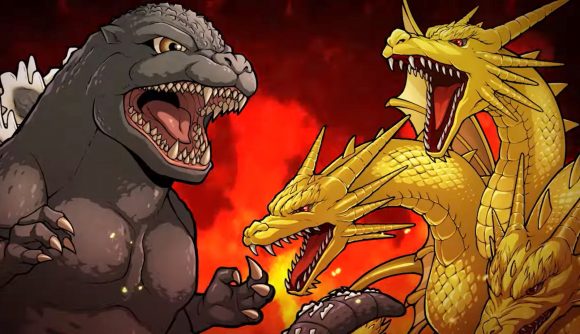 Godzilla facing off against King Ghidorah