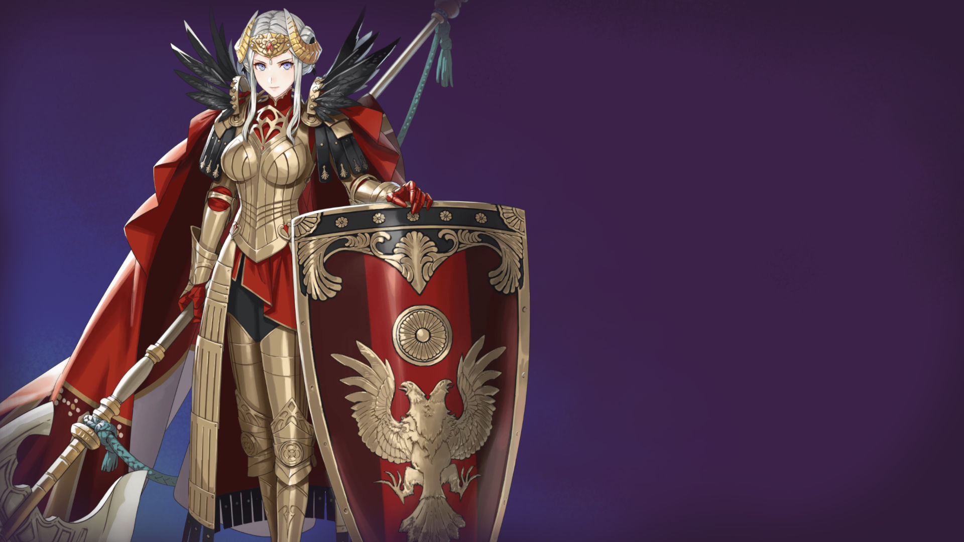 Fire Emblem Heroes character Brave Edelgard, holding a shield and sword