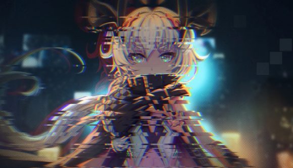 KingSense character Lohja, glowing and glitching on a dark backdrop