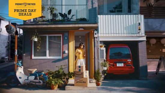 A woman opening her door to receive an Amazon delivery