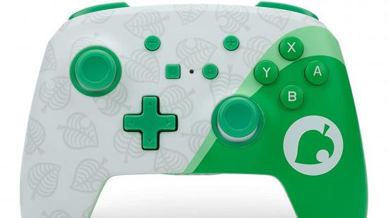 green and white nintendo switch controlloer with the nook inc logo