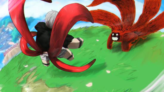 anime codes character fighting a red monster