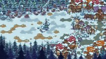 snowy mountain village with huts