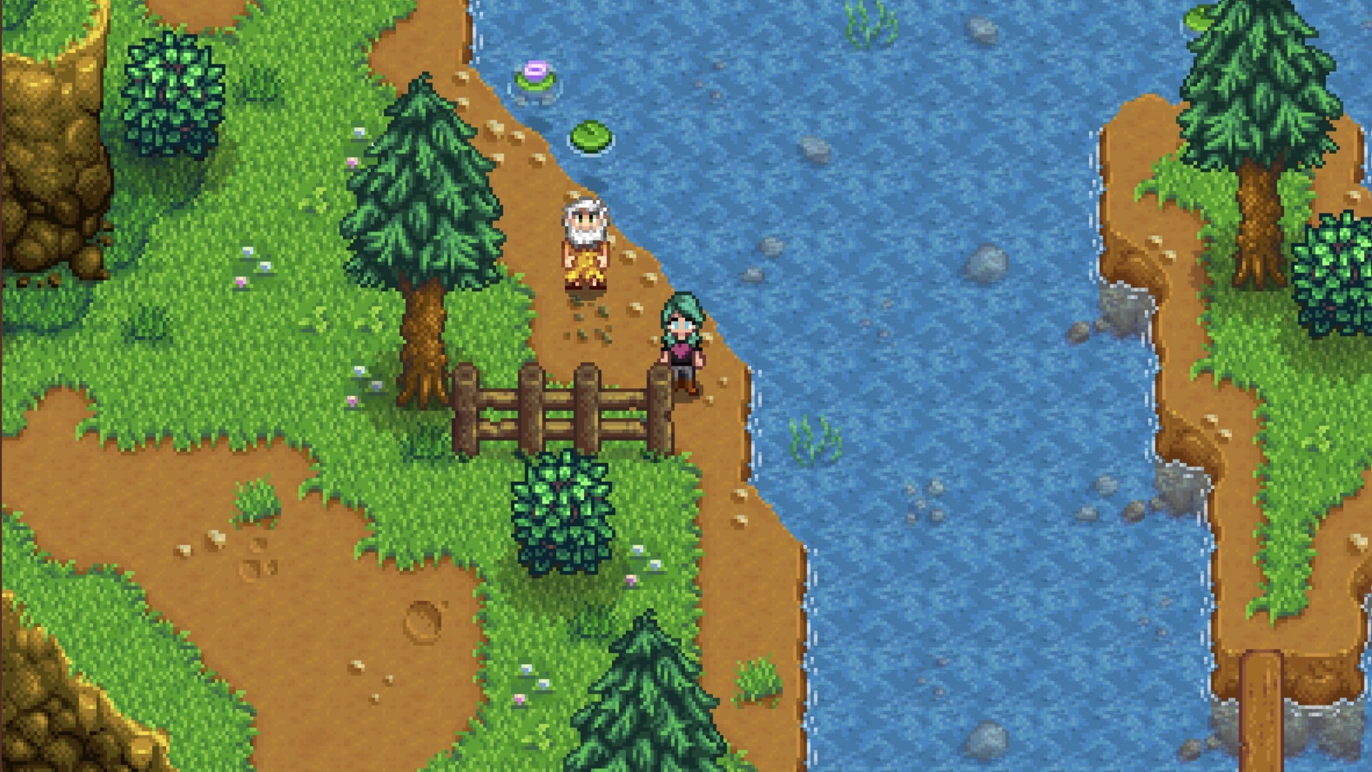 Stardew Valley's Linus standing on the shore