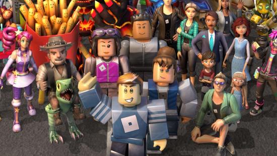 Roblox stock - a group of Roblox avatars look up towards you