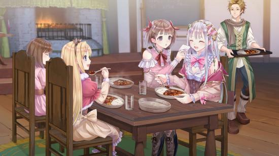 A group of characters eating dinner