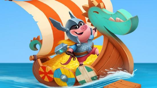 A Viking pig aboard a boat