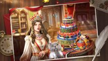 A sultan sat beside a large birthday cake, and Michael the mischievous cat