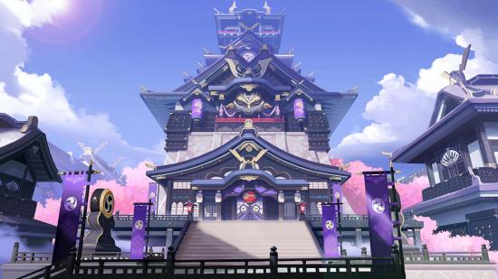 A purple shrine in Inazuma