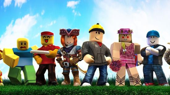 various roblox avatars stood in a row together