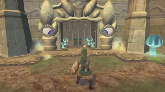 Link stood before an eye door