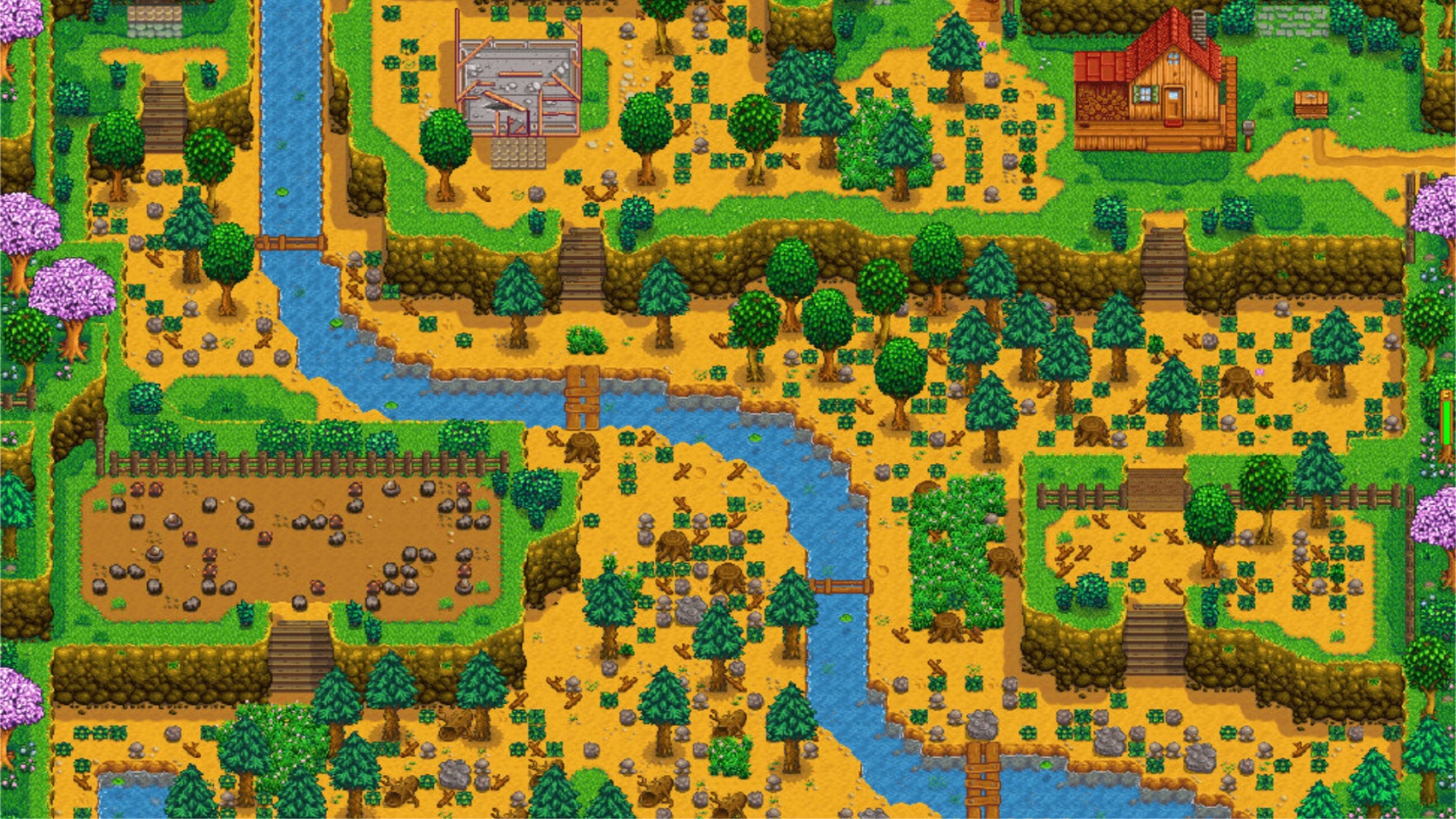 A view of the Stardew Valley hill-top map