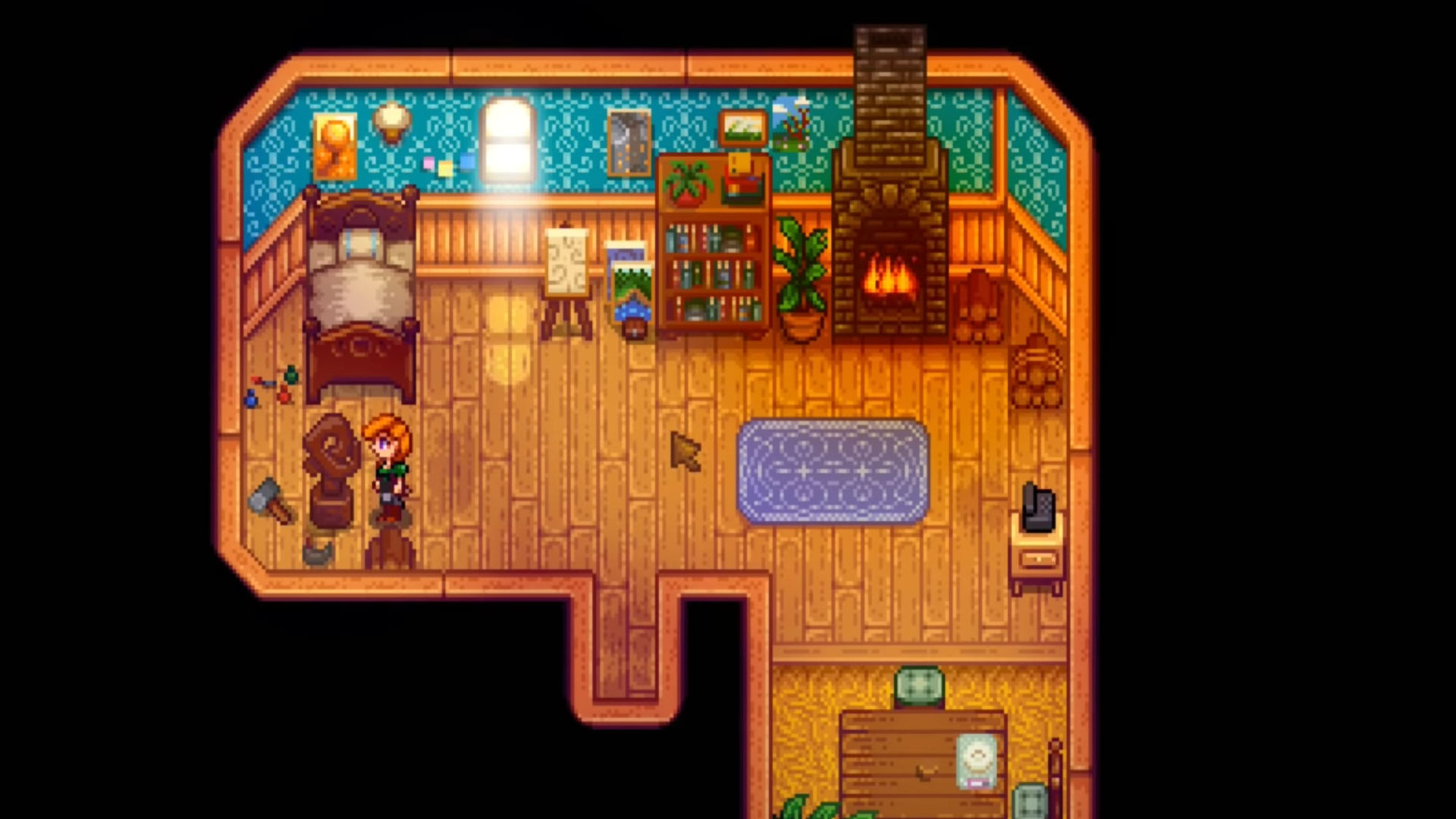 Stardew Valley's Leah chilling in her house