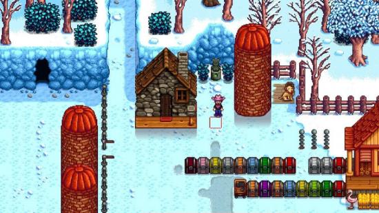 A Stardew Valley silo in the snow