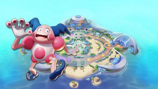 Pokémon Unite Mr Mime in front of an arena
