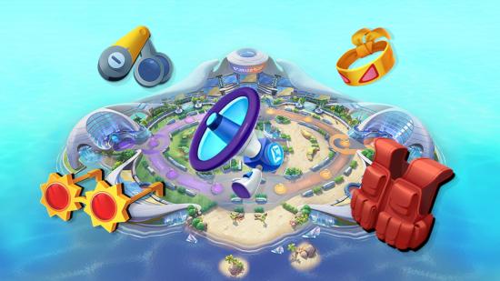 Several Pokémon Unite held items over arena map