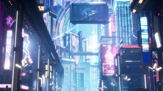 A cyberpunk-themed city