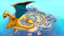 Pokémon Unite Charizard over an arena background