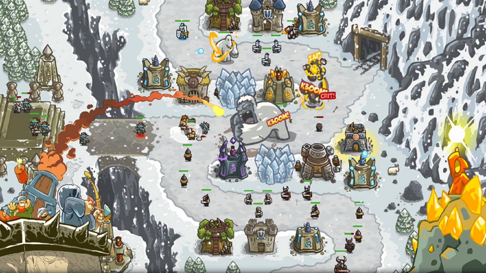 أفضل ألعاب الهاتف المحمول: Kingdom Rush. تظهر الصورة معركة تجري في الثلج