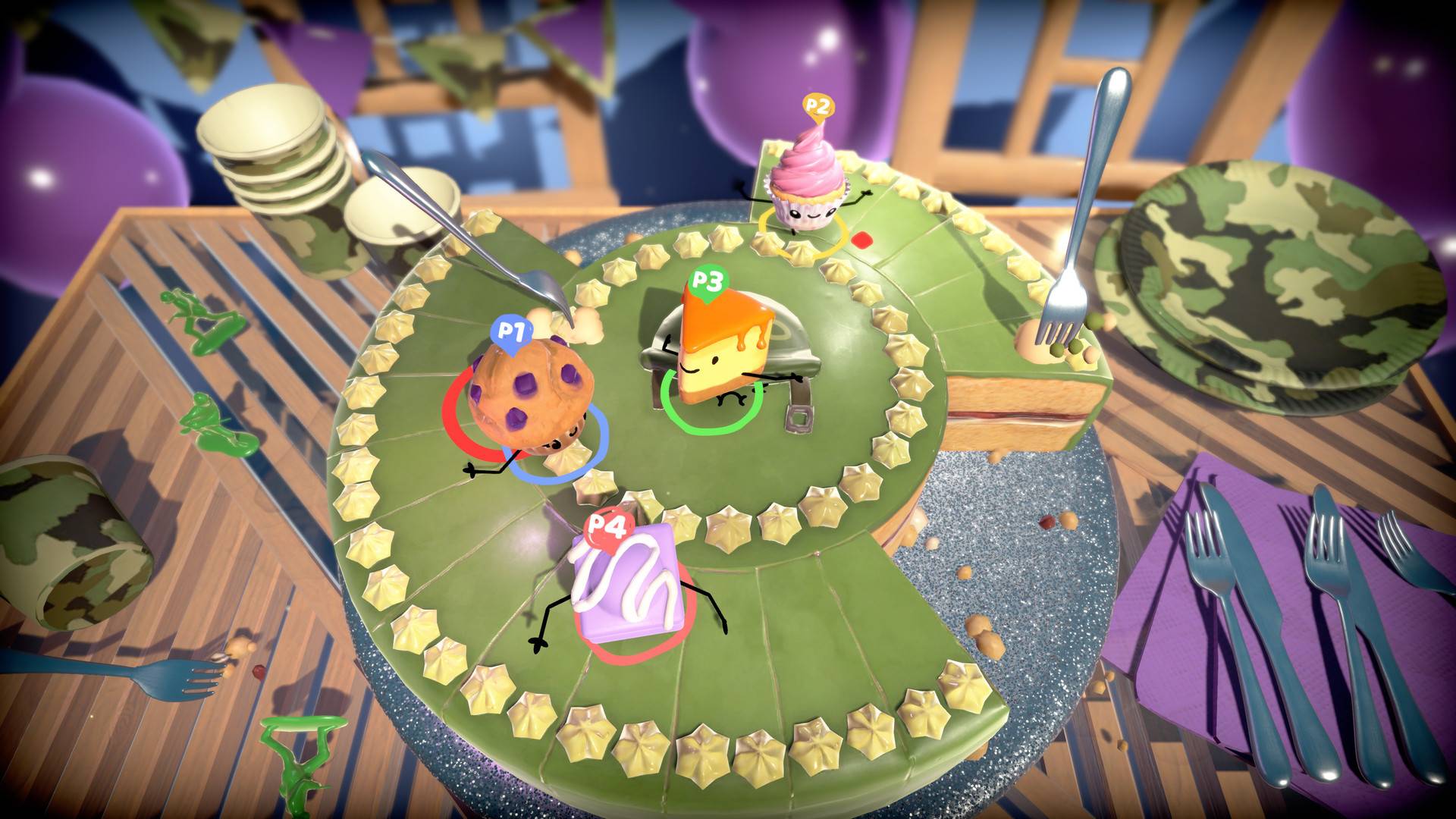 Differetnt characters, all different forms of cake, are battling in a mini-game