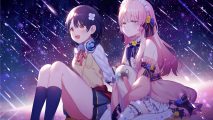 Two Girl Cafe Gun characters watching stars fall from the sky