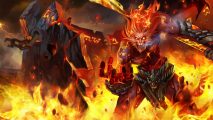 Wukong in his volcanic skin stood in fire