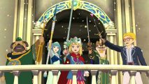 Ni No Kuni II: Prince Evan and companions hold swords aloft in Ding Dong Dell