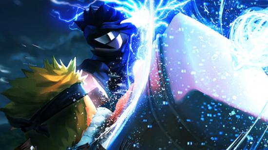 Anime Storm codes; two characters fighting with blue light around them