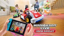 The box art of Mario Kart: Home Circuit, featuring Mario on the floor of a house.