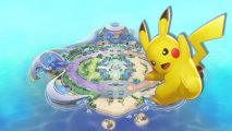 Pokémon Unite Pikachu on an arena background