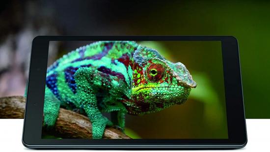 Tablet displaying a chameleon