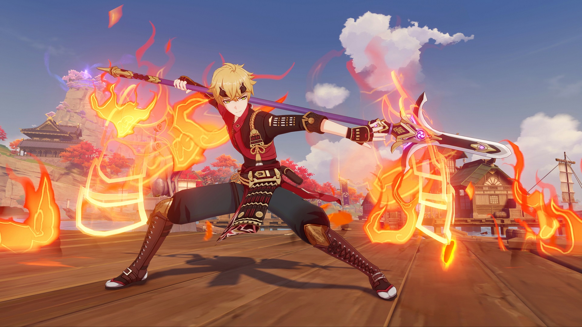 Genshin Impact's Thoma performing a fiery attack