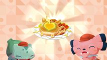 Bulbasaur and Snubbull look happy as they have made a dish of pancakes.