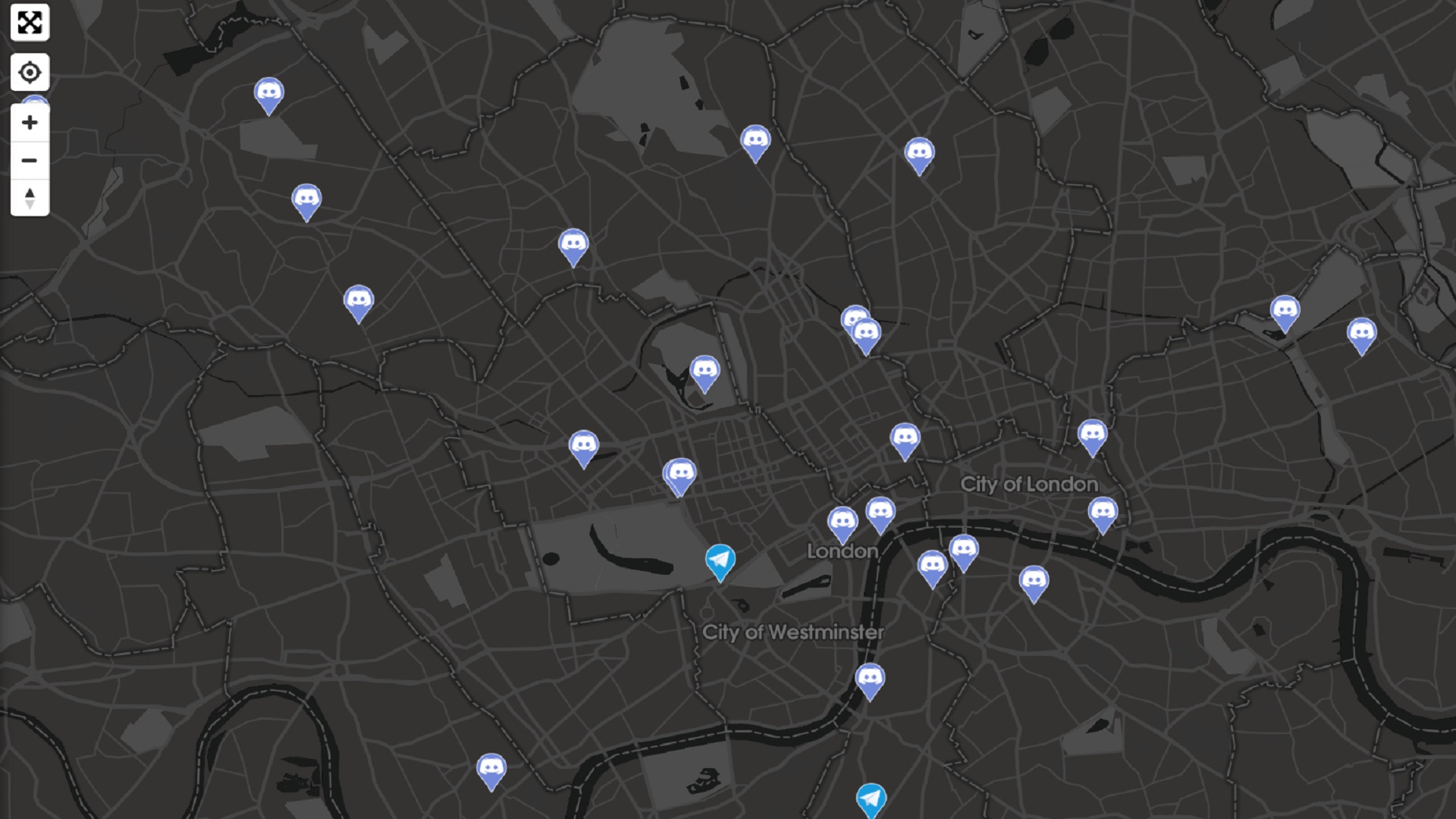 Pokémon Go maps - a London street map in dark mode