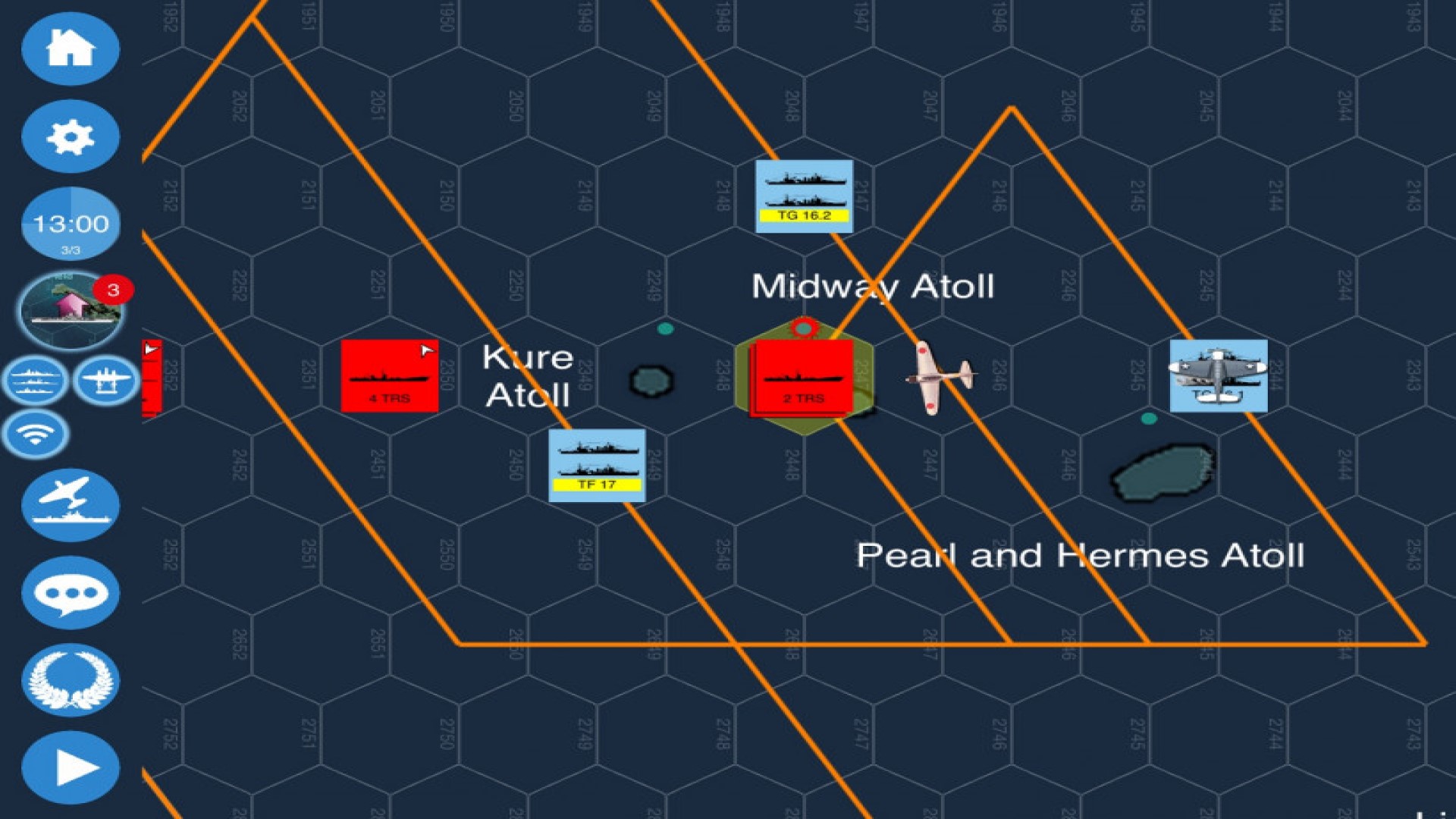 Best mobile war games: Carrier Battles 4 Guadalcanal. Image shows strategic schematics for a battle.