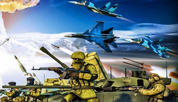 Best mobile war games: Conflict of Nations. Image shows soldiers on the battlefield.